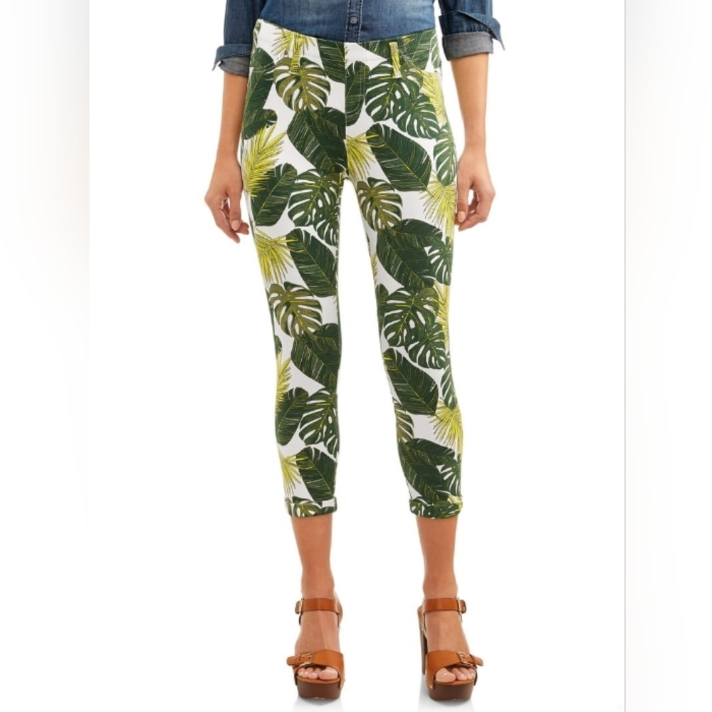 Time and Tru Tropical Monstera Palm Print Skinny Pants - Size S (4-6)